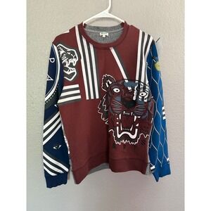 Kenzo Paris Men's MED Tiger Graphic Patchwork Sweatshirt  Streetwear Multi Color